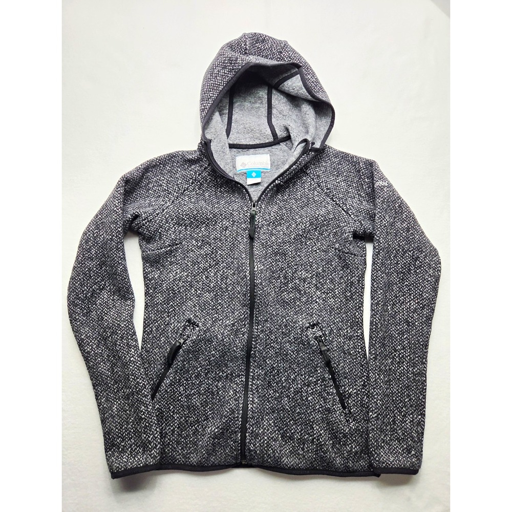 Columbia Womens S Chillin Fleece Jacket Houndstooth Hooded Full Zip Gray 1748371